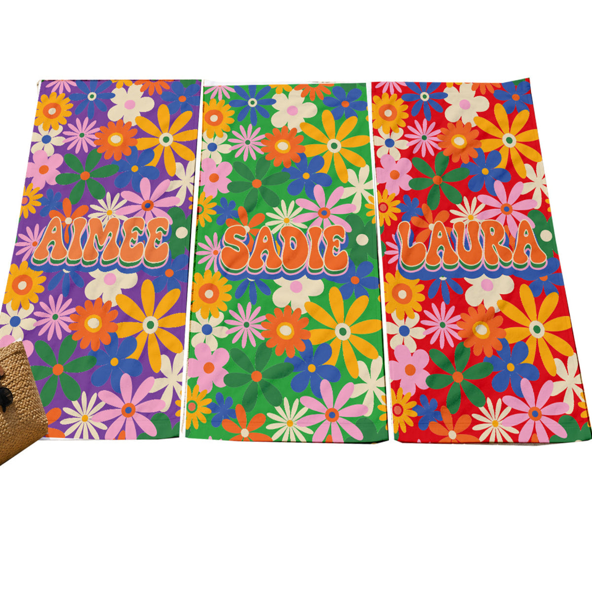 Personalized Retro Daisy Beach Towel | Custom Name Flower Power Design