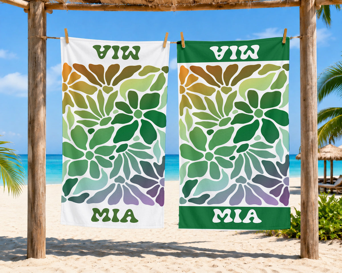Personalized Retro Floral Beach Towel | Custom Name Wildflower Design