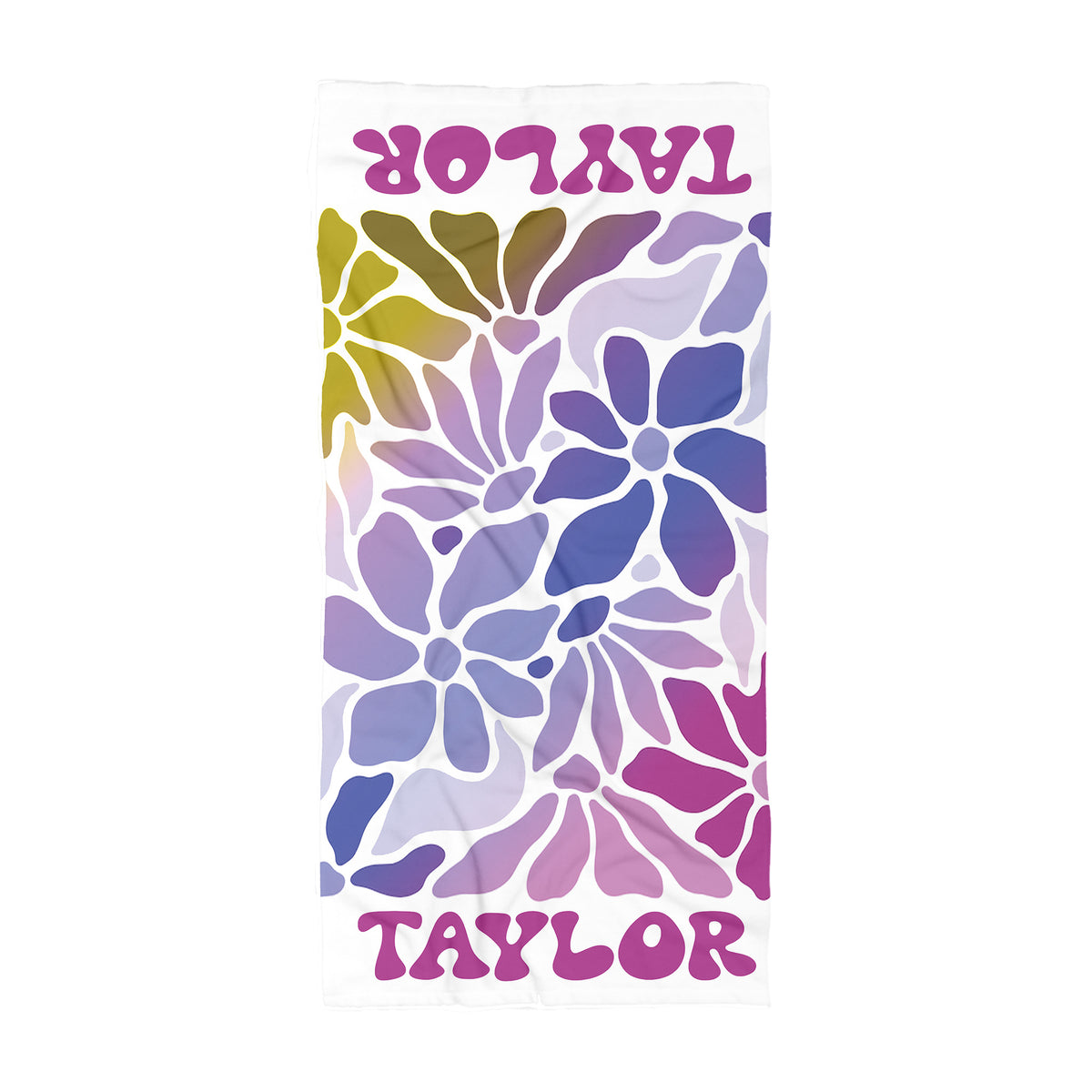 Personalized Retro Floral Beach Towel | Custom Name Wildflower Design