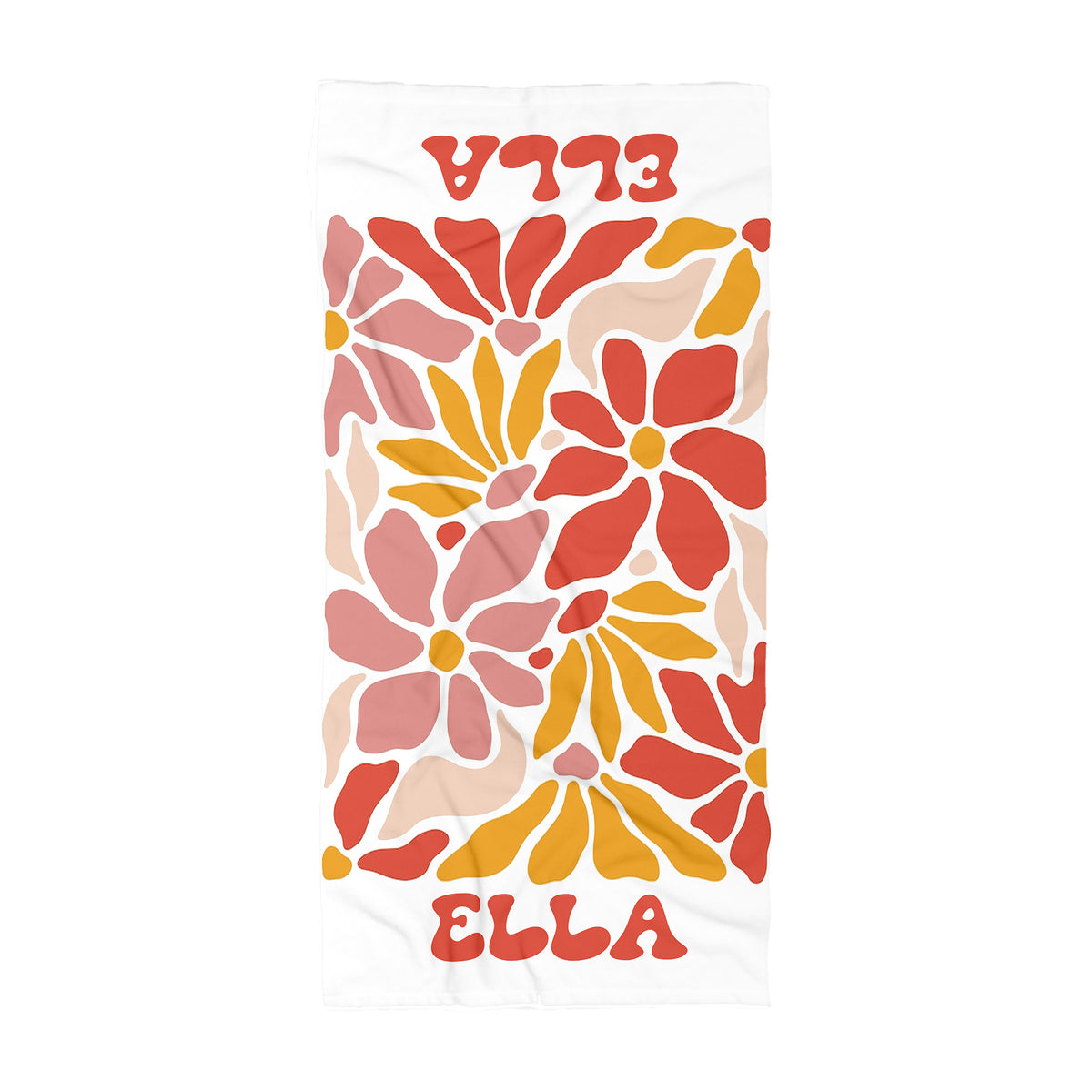 Personalized Retro Floral Beach Towel | Custom Name Wildflower Design