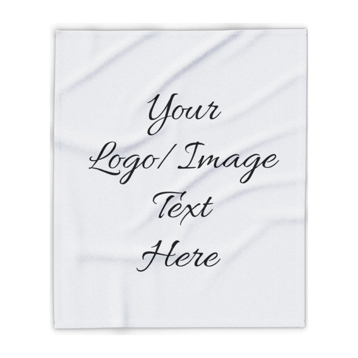 A white rectangular customizable print mockup with black script text reading 'Your Logo/ Image Text Here' on a clean white background.