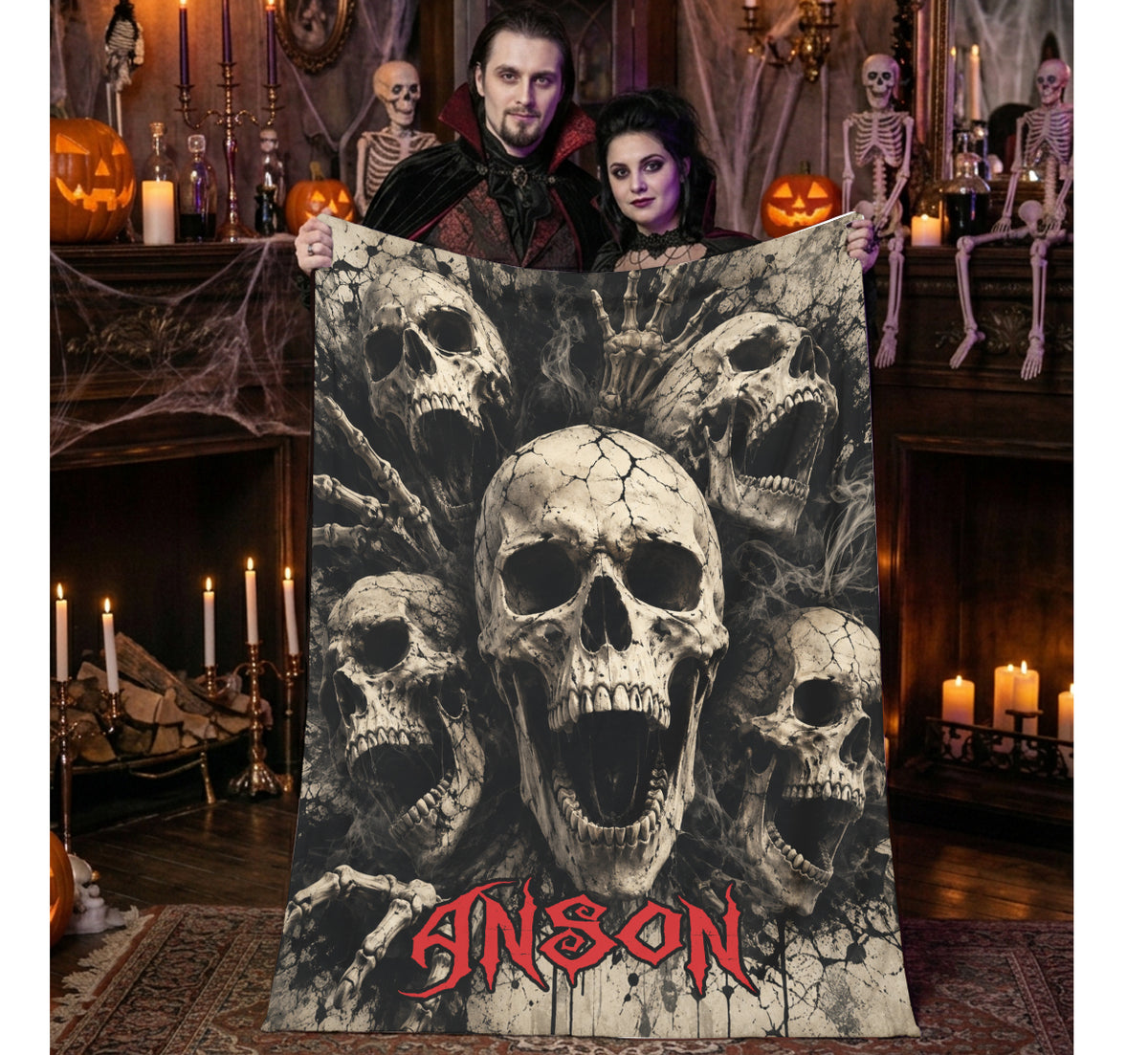 Personalized Halloween Screaming Skulls Blanket