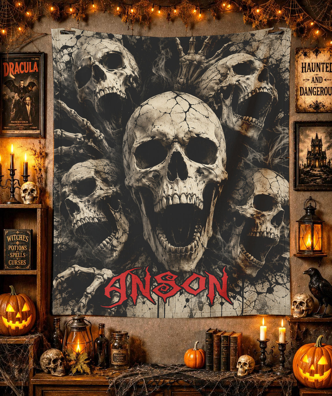 Personalized Halloween Screaming Skulls Blanket