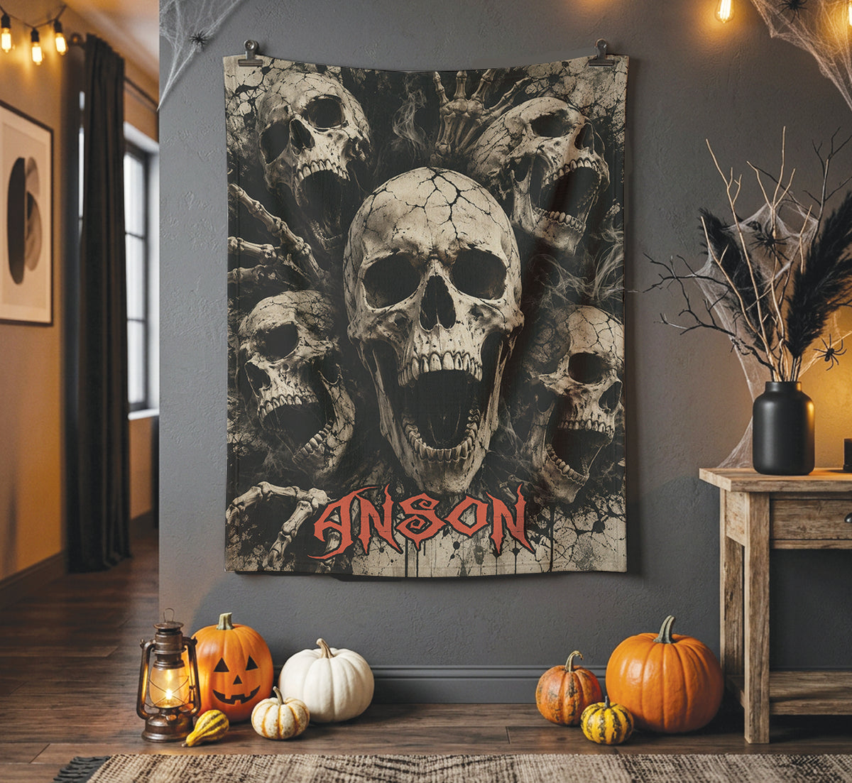 Personalized Halloween Screaming Skulls Blanket