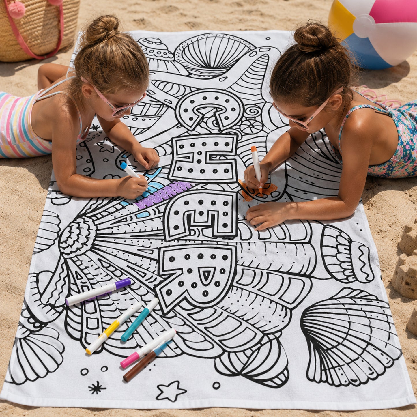 Personalized Color Your Own Beach Towel | Custom Seashell Design