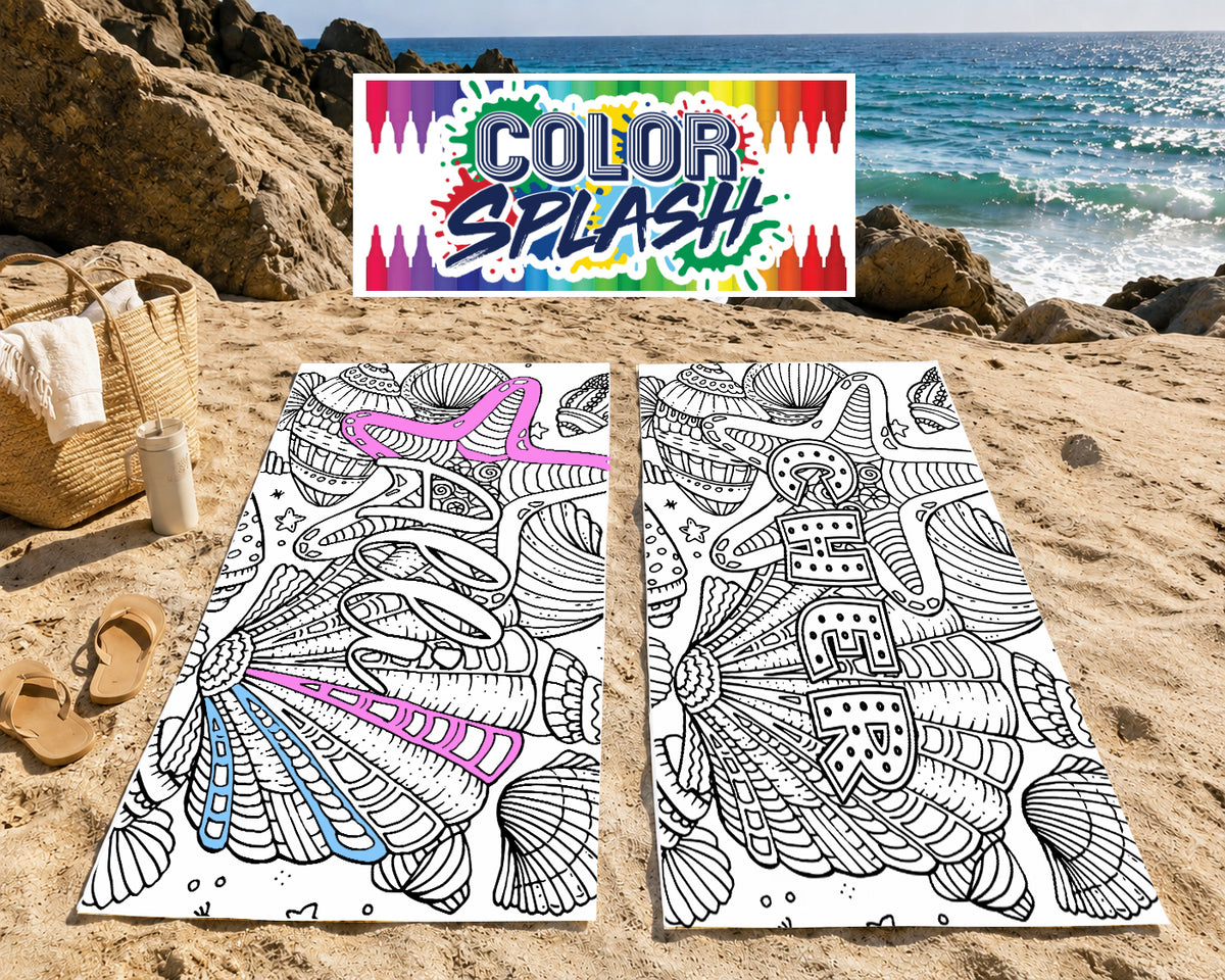 Personalized Color Your Own Beach Towel | Custom Seashell Design