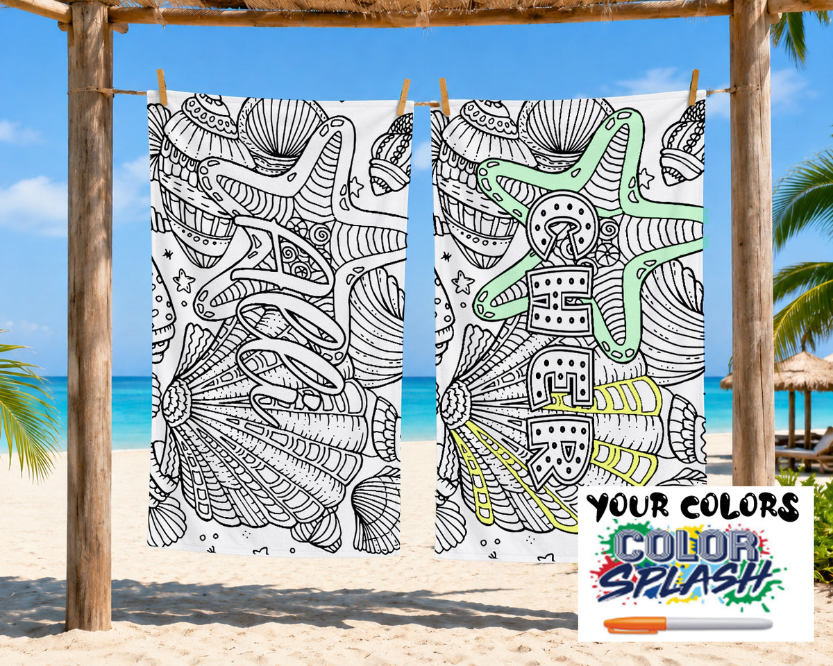 Personalized Color Your Own Beach Towel | Custom Seashell Design