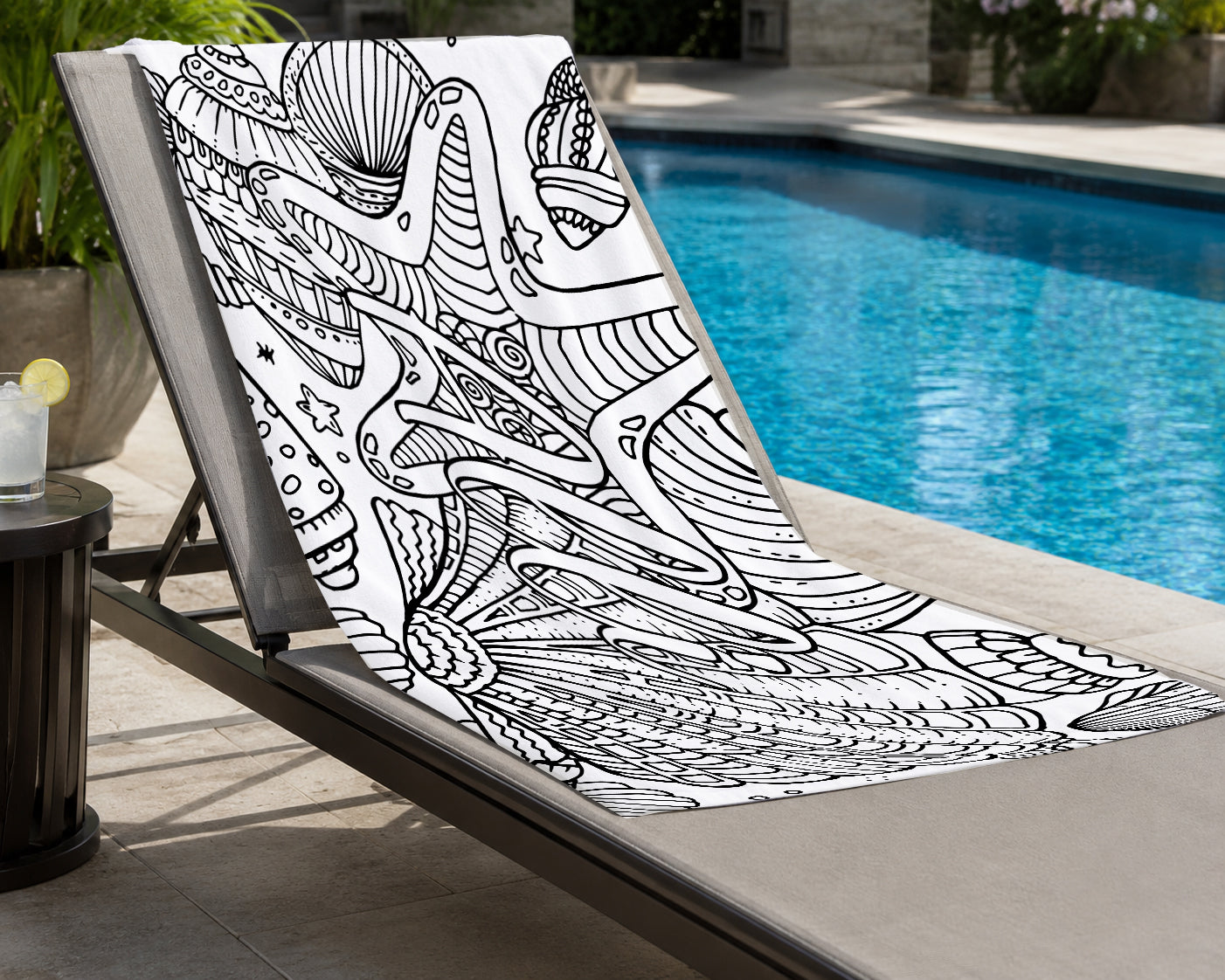 Personalized Color Your Own Beach Towel | Custom Seashell Design