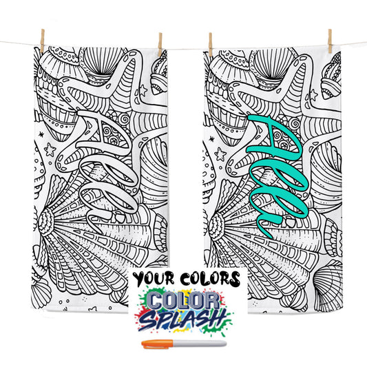 Personalized Color Your Own Beach Towel | Custom Seashell Design