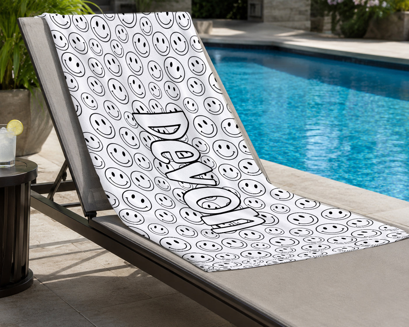 Personalized Color Your Own Beach Towel | Custom Name Smiley Face Design