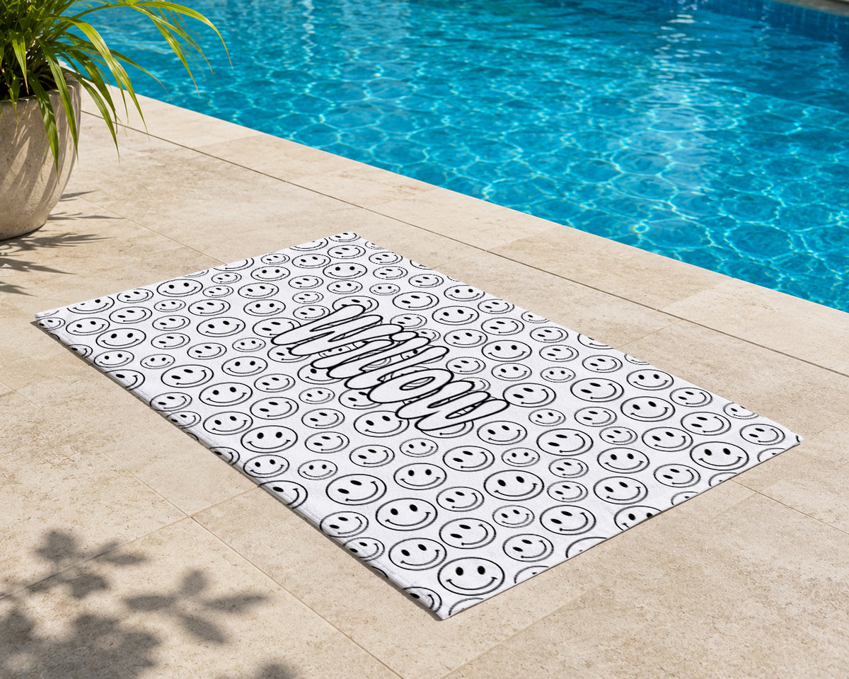 Personalized Color Your Own Beach Towel | Custom Name Smiley Face Design