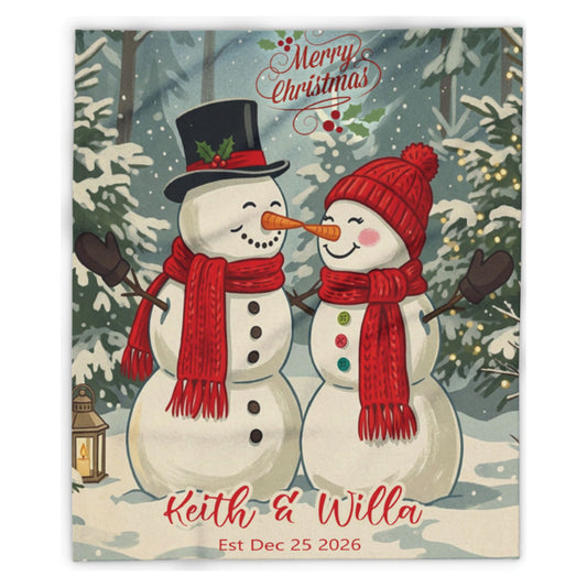 Personalized Snowman Couple Blanket | Custom Name Christmas Throw