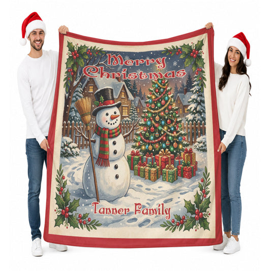 Personalized Vintage Snowman Holiday Throw