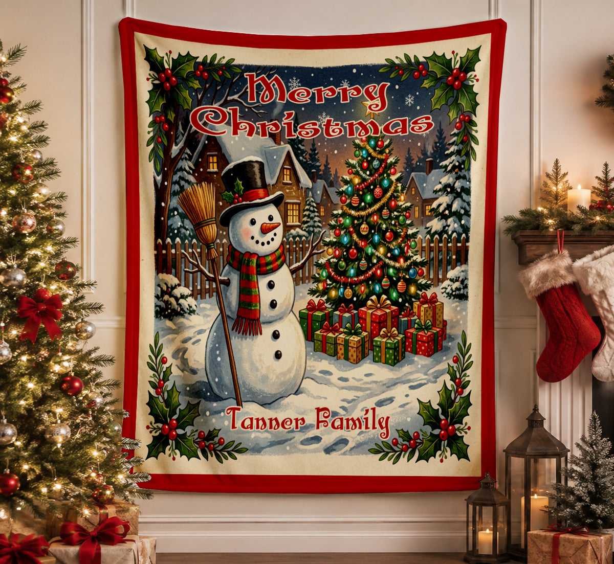Personalized Vintage Snowman Holiday Throw