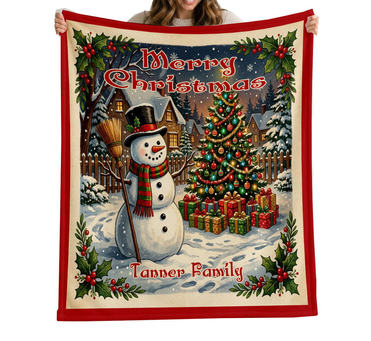 Personalized Vintage Snowman Holiday Throw