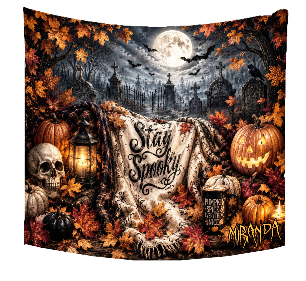 Personalized Skulls and Pumpkin Halloween Blanket | Stay Spooky Throw