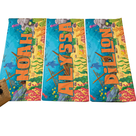 Personalized Underwater Ocean Beach Towel | Custom Name Shipwreck Design