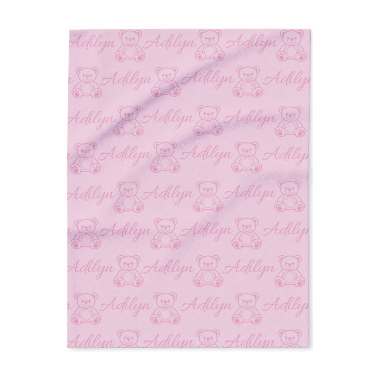 Pink Blanket with alternating pattern of name and teddy bear