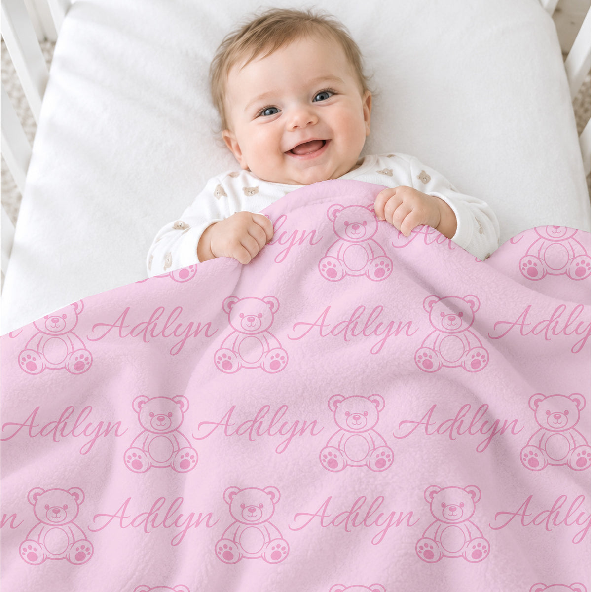 Personalized Teddy Bear Blanket with Name, Custom Baby Blanket for Boy or Girl, Newborn Gift,  Nursery Decor