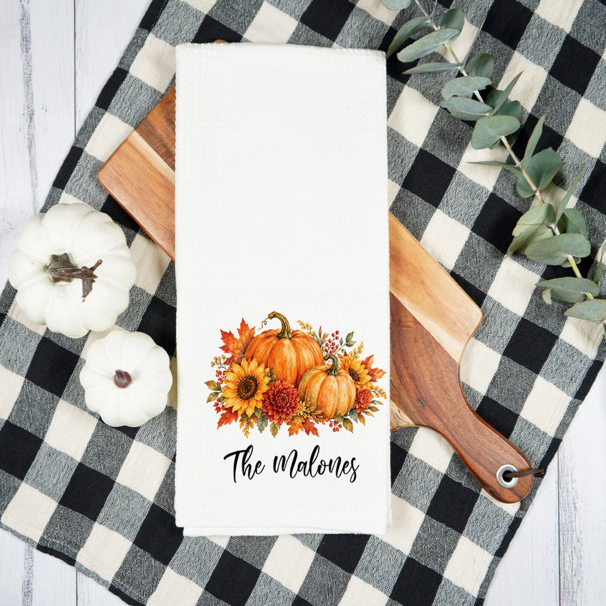 Personalized Fall Tea Towel | Custom Name Pumpkin Decor