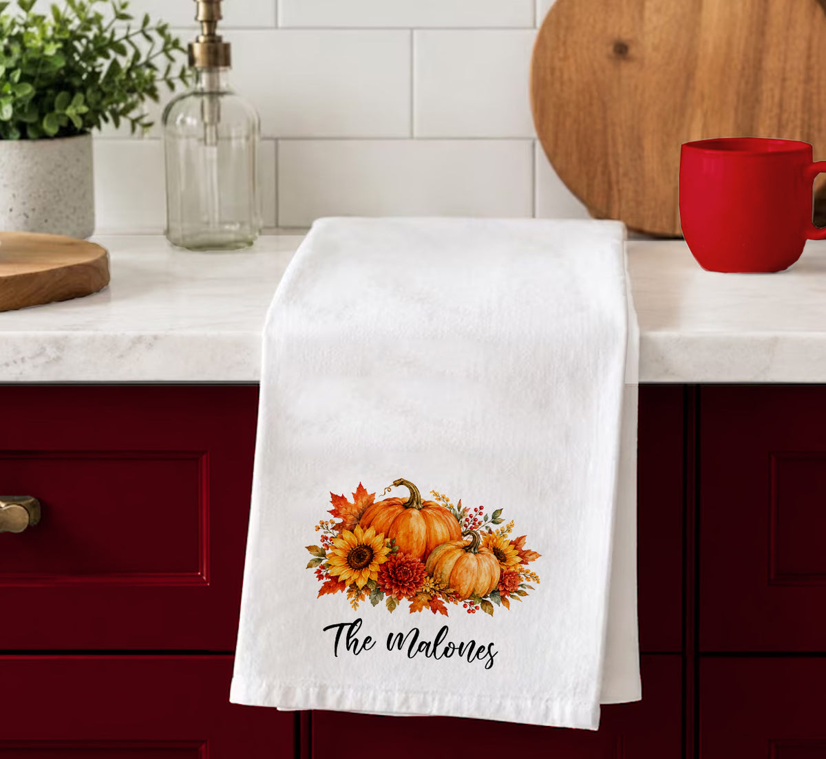 Personalized Fall Tea Towel | Custom Name Pumpkin Decor