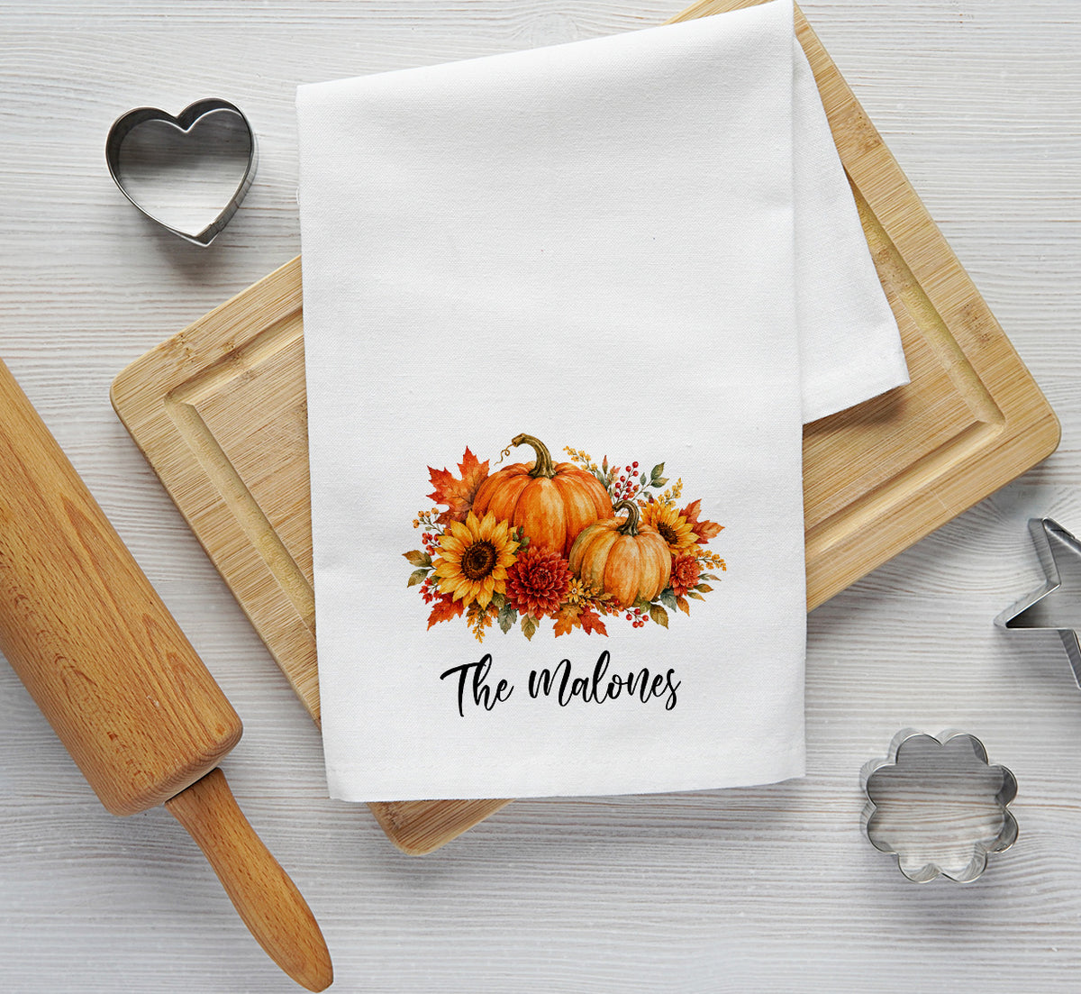 Personalized Fall Tea Towel | Custom Name Pumpkin Decor