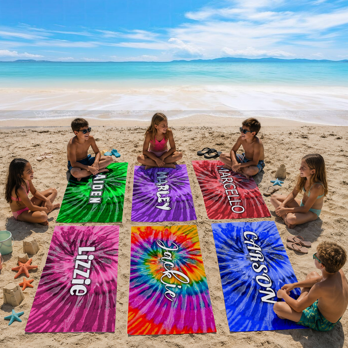 Personalized Kids Tie Dye Beach Towel | Custom Name