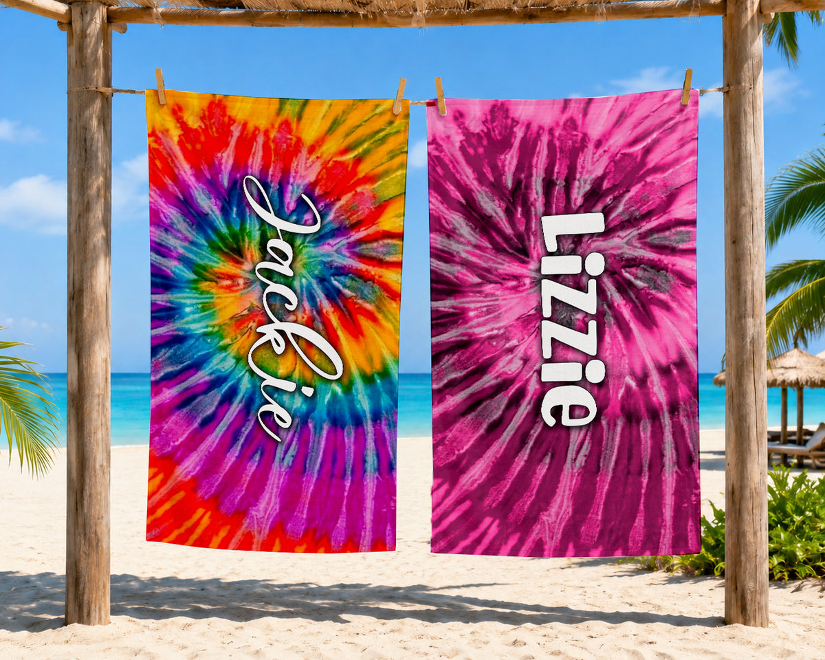 Personalized Kids Tie Dye Beach Towel | Custom Name