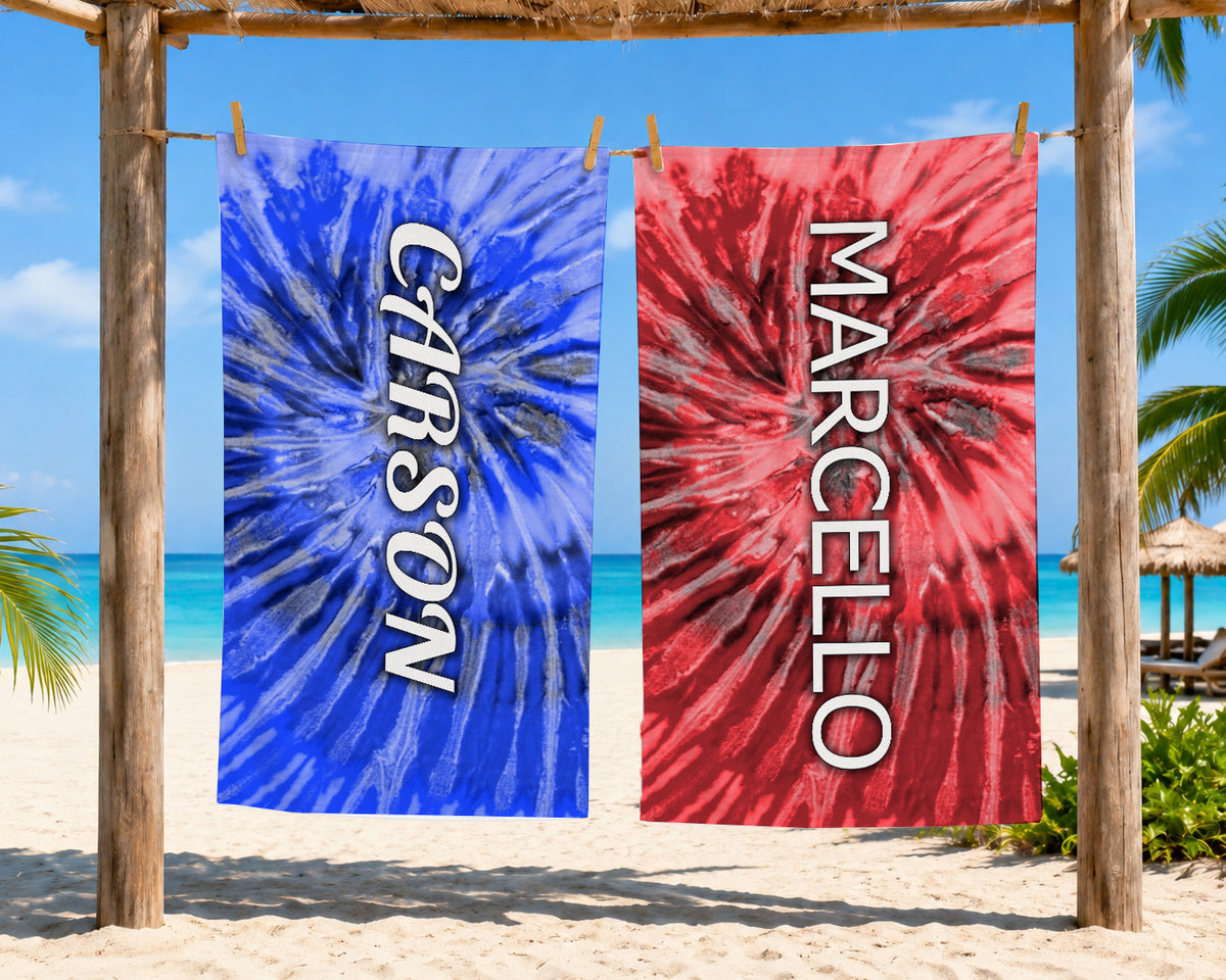 Personalized Kids Tie Dye Beach Towel | Custom Name