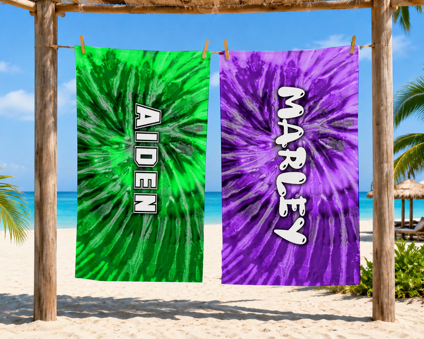 Personalized Kids Tie Dye Beach Towel | Custom Name