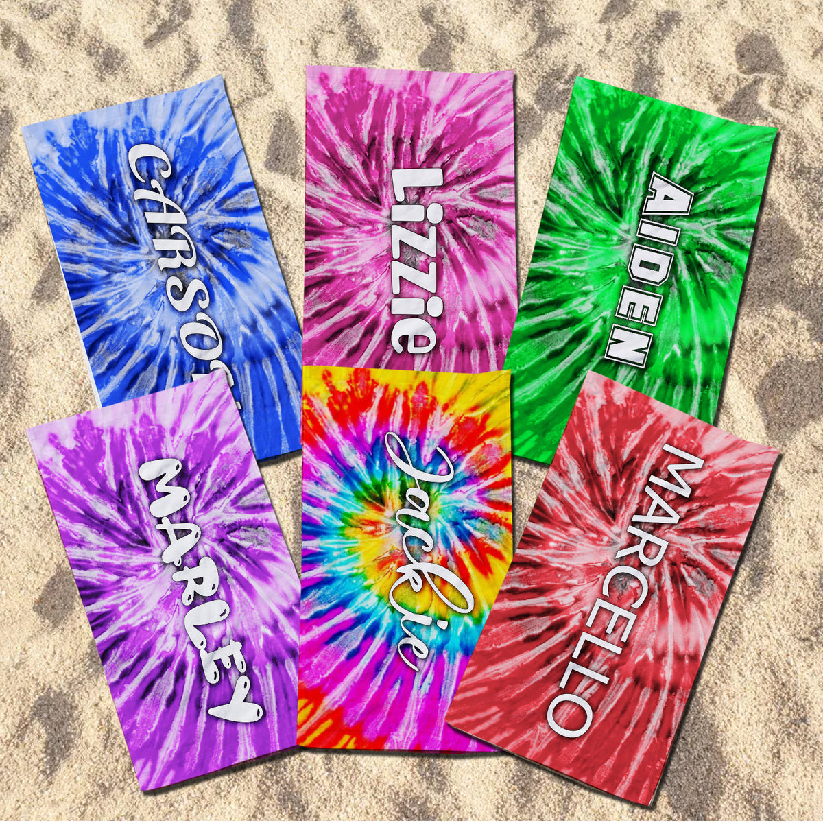 Personalized Kids Tie Dye Beach Towel | Custom Name