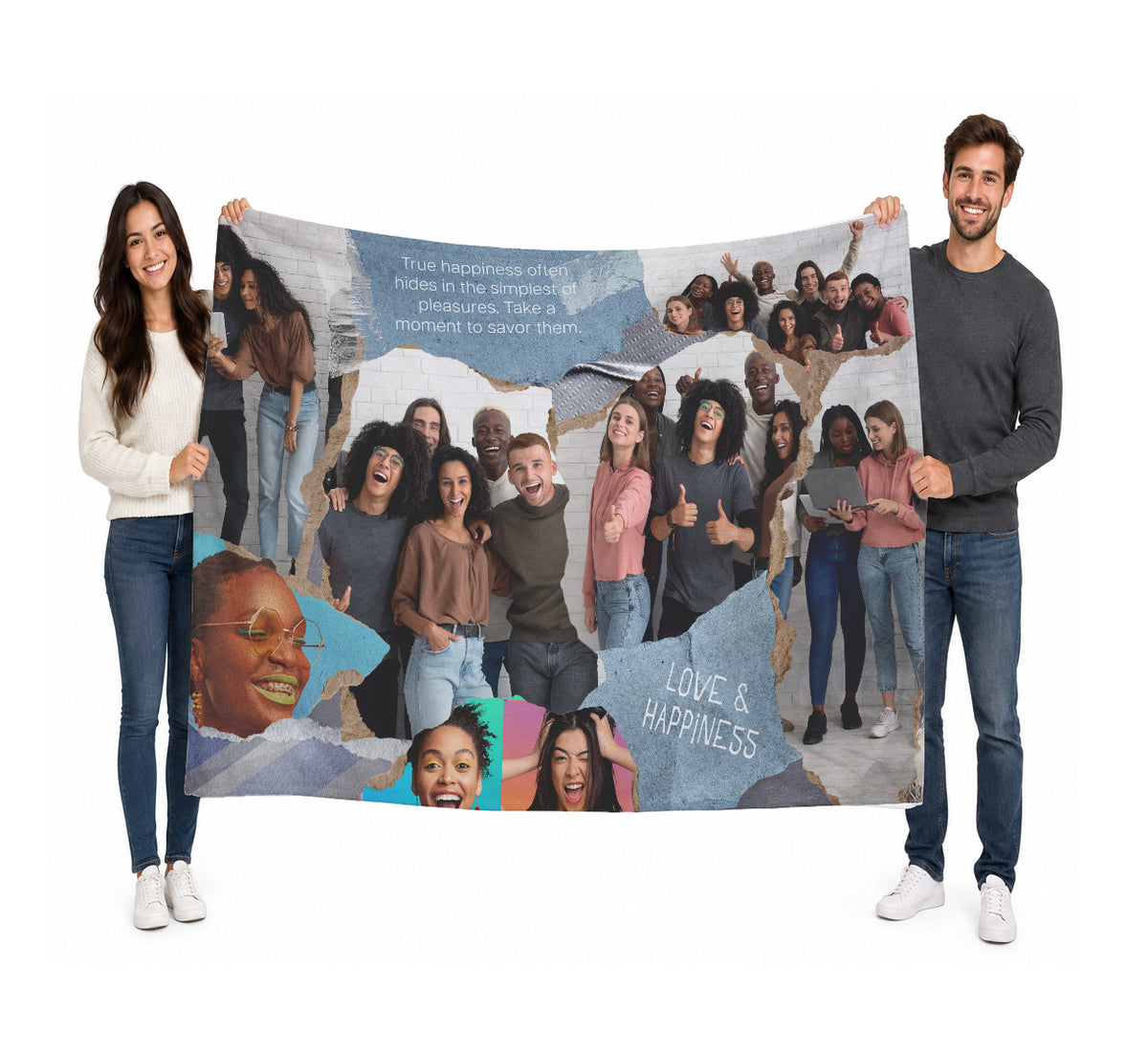 Custom Photo Collage Blanket | Personalized Torn Paper Design Throw