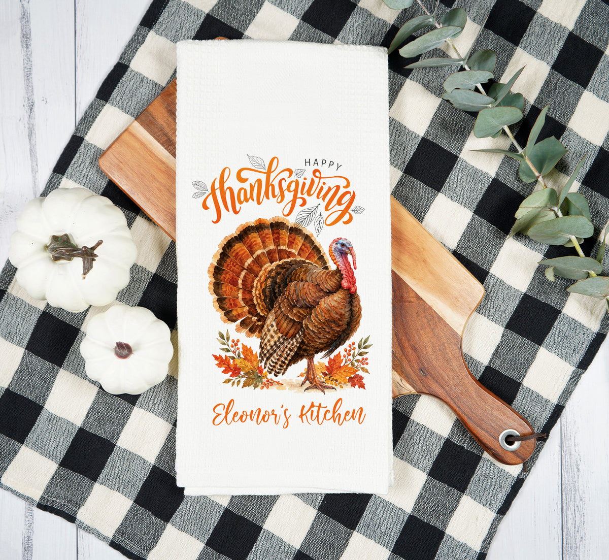 Personalized Thanksgiving Turkey Tea Towel – Custom Name Kitchen Towel