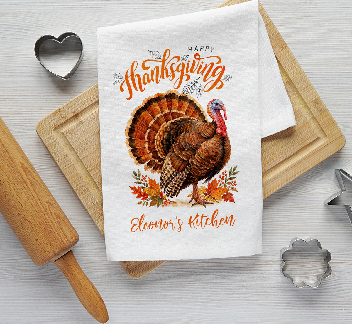 Personalized Thanksgiving Turkey Tea Towel – Custom Name Kitchen Towel