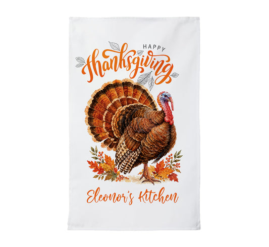 Personalized Thanksgiving Turkey Tea Towel – Custom Name Kitchen Towel