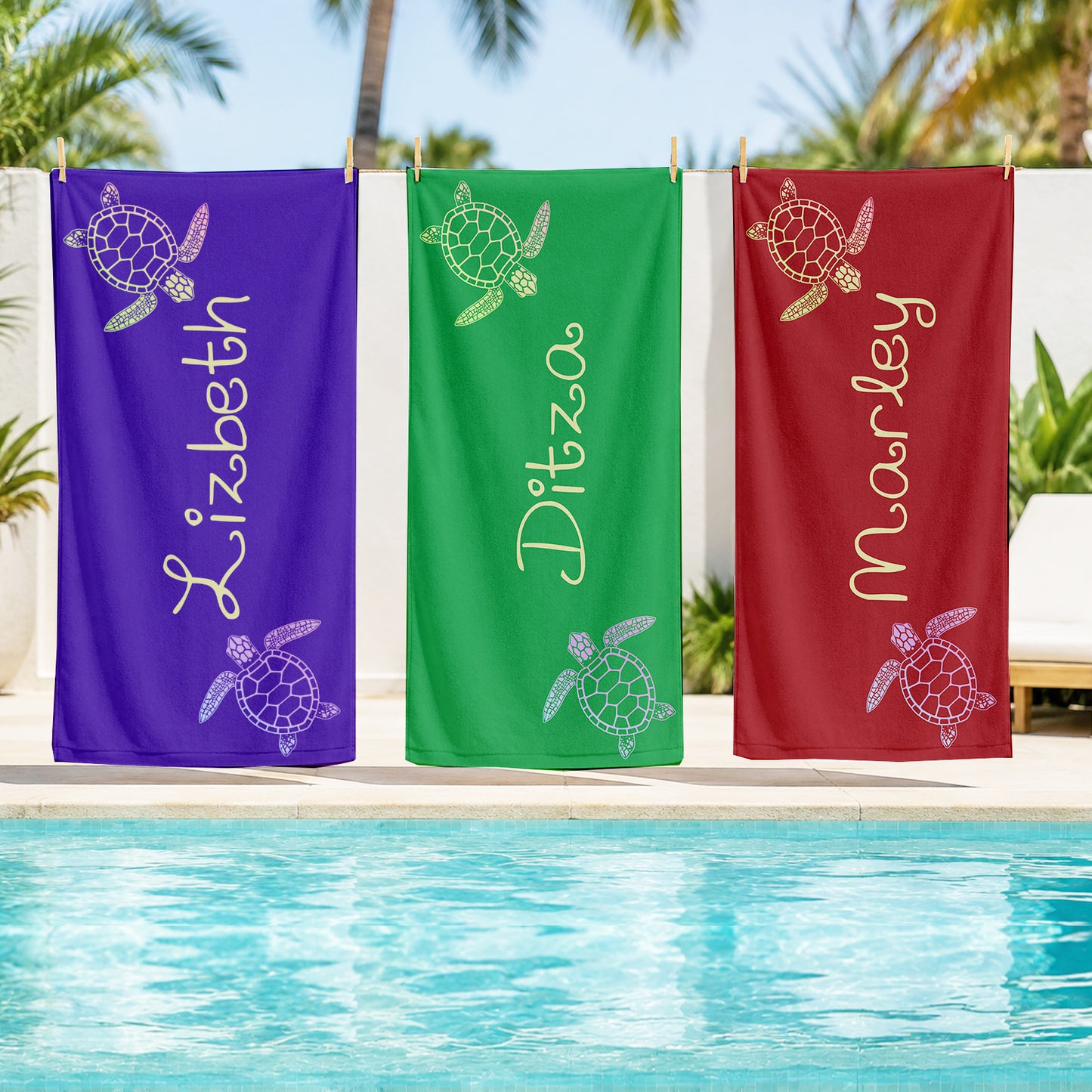 Personalized Sea Turtle Beach Towel | Custom Name Ocean Animal Design