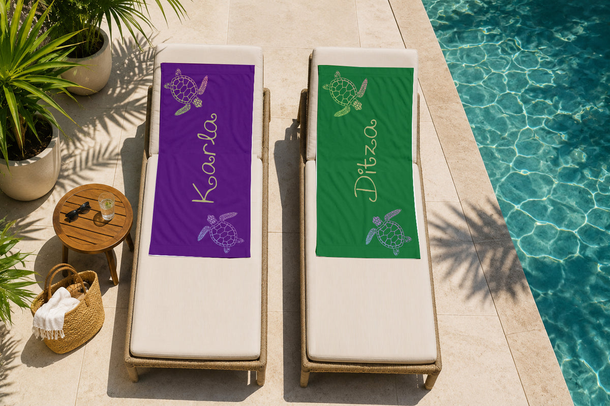 Personalized Sea Turtle Beach Towel | Custom Name Ocean Animal Design