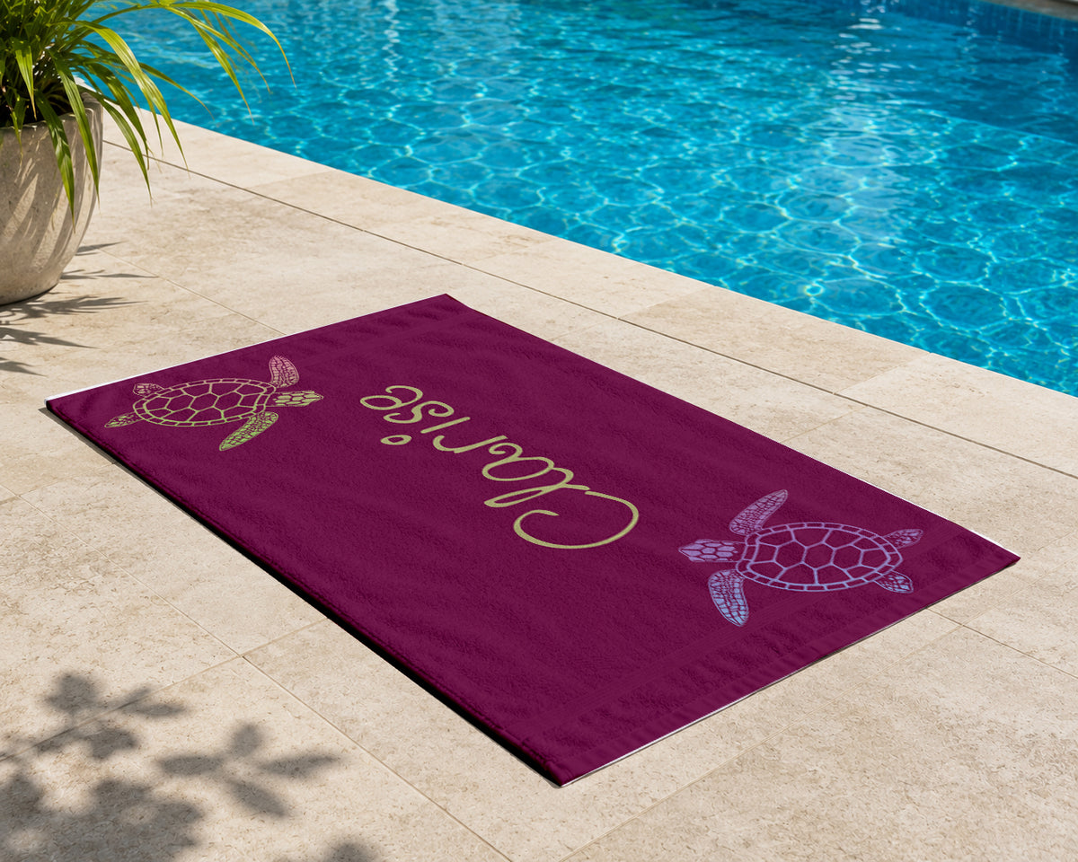 Personalized Sea Turtle Beach Towel | Custom Name Ocean Animal Design