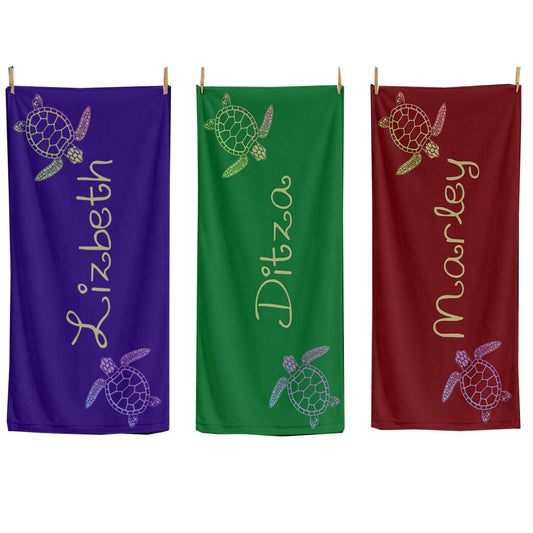 Personalized Sea Turtle Beach Towel | Custom Name Ocean Animal Design