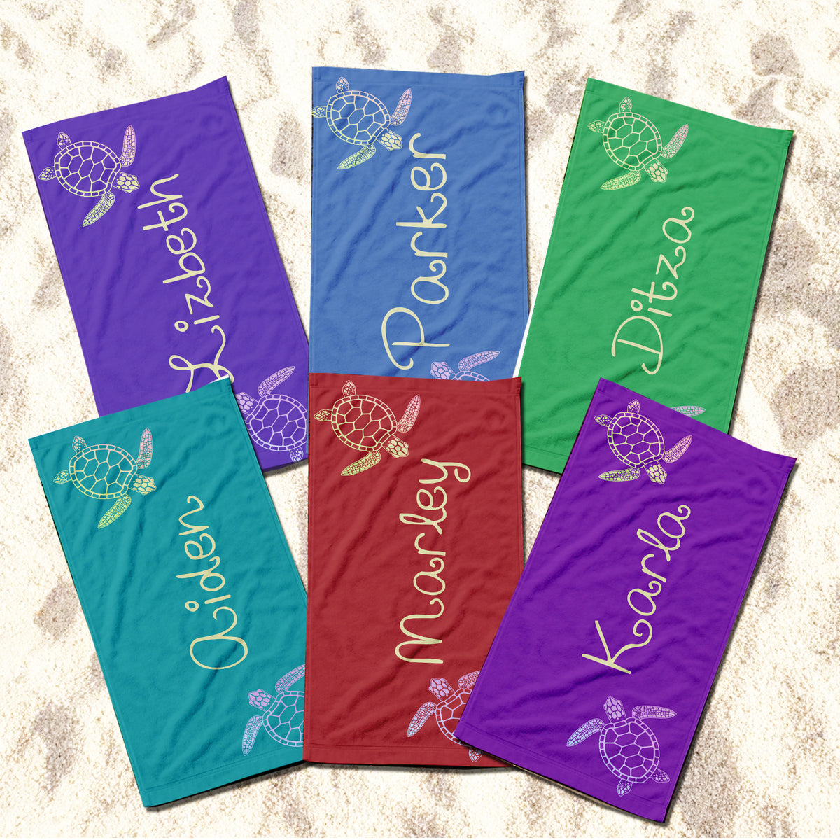 Personalized Sea Turtle Beach Towel | Custom Name Ocean Animal Design