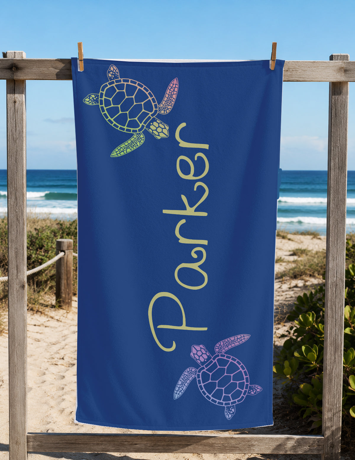 Personalized Sea Turtle Beach Towel | Custom Name Ocean Animal Design