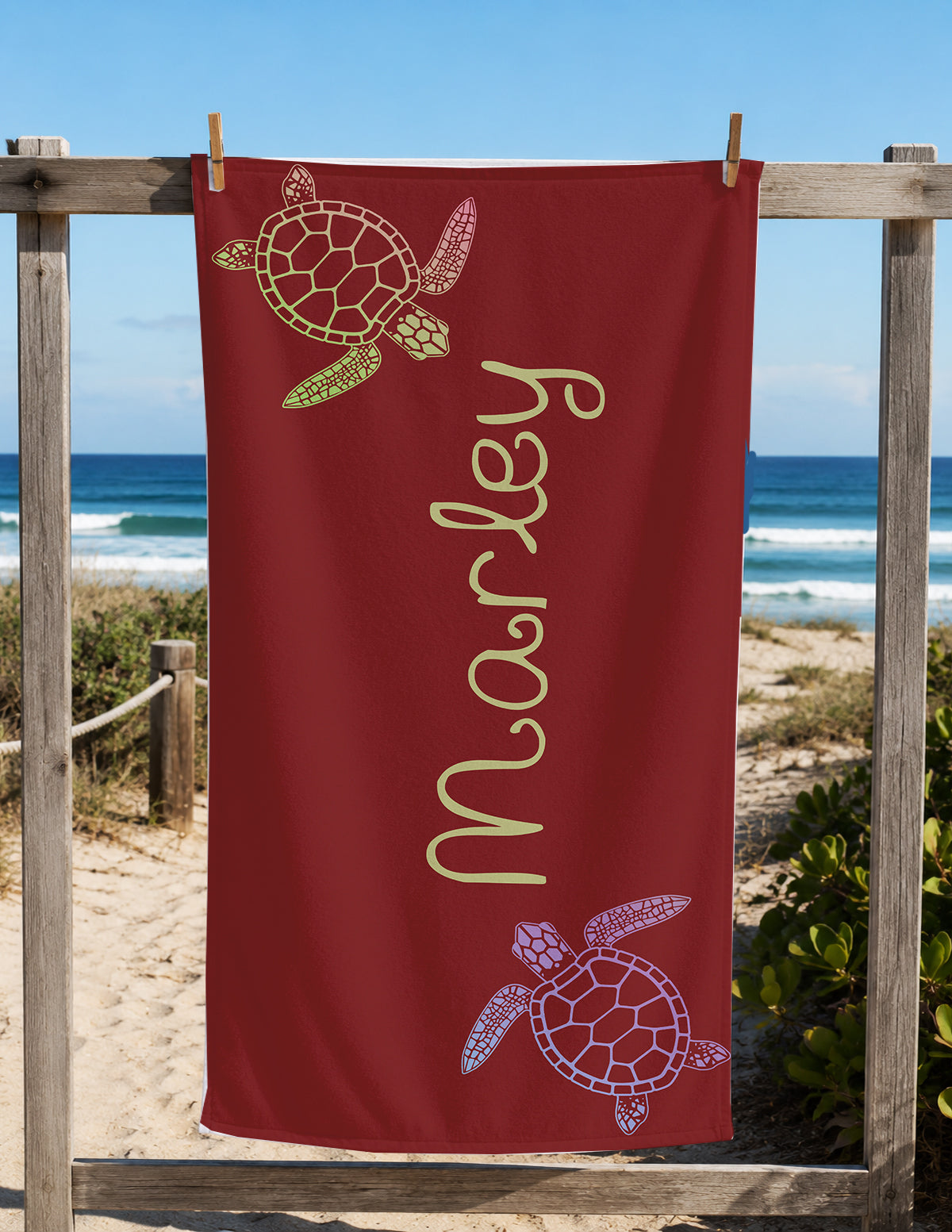 Personalized Sea Turtle Beach Towel | Custom Name Ocean Animal Design