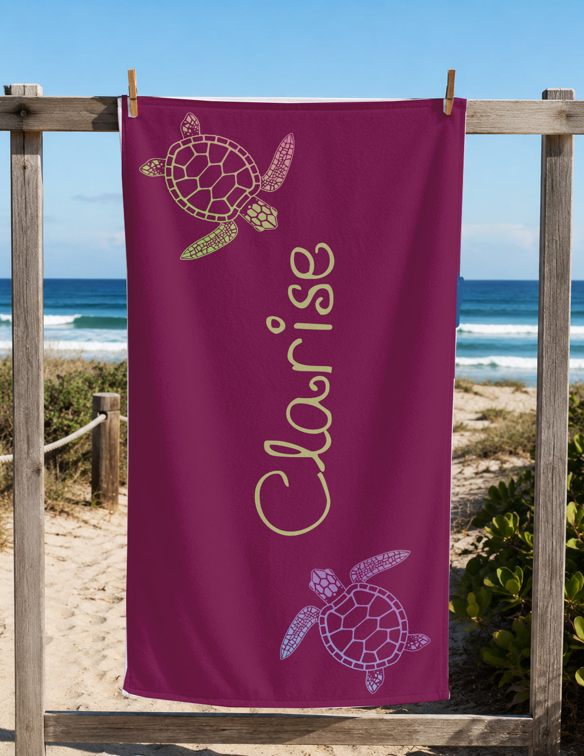 Personalized Sea Turtle Beach Towel | Custom Name Ocean Animal Design