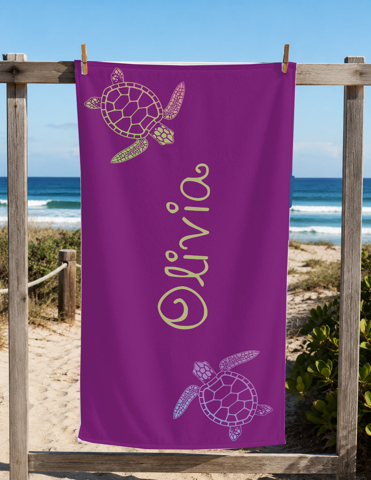 Personalized Sea Turtle Beach Towel | Custom Name Ocean Animal Design
