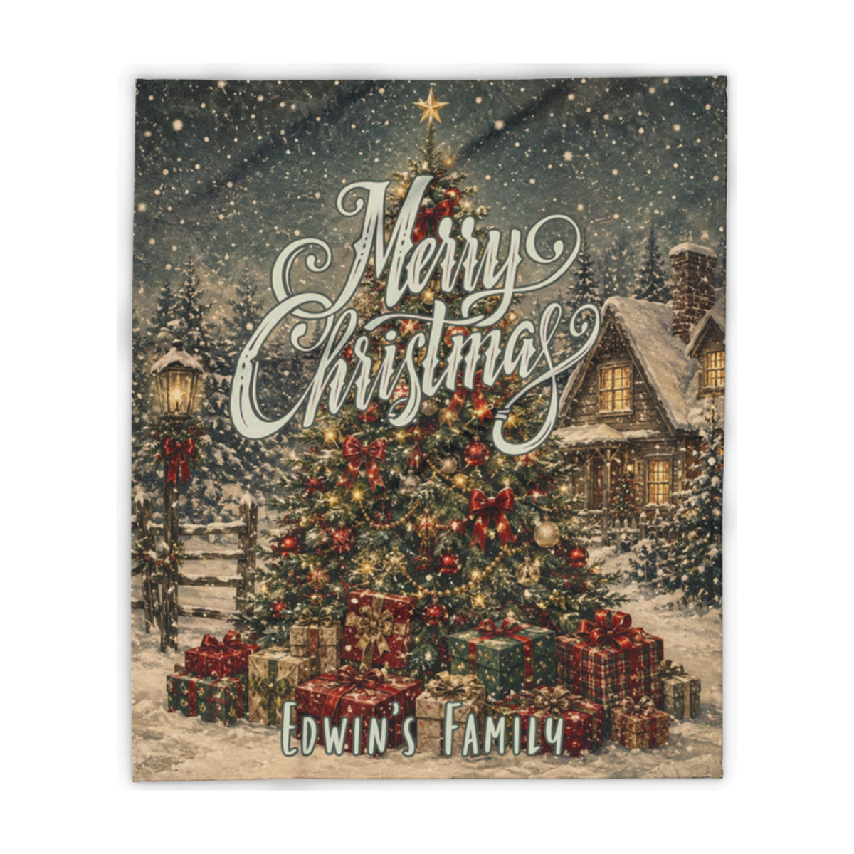 Personalized Family Vintage Christmas Tree Blanket