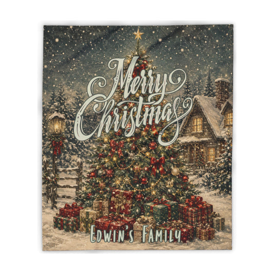 Personalized Family Vintage Christmas Tree Blanket
