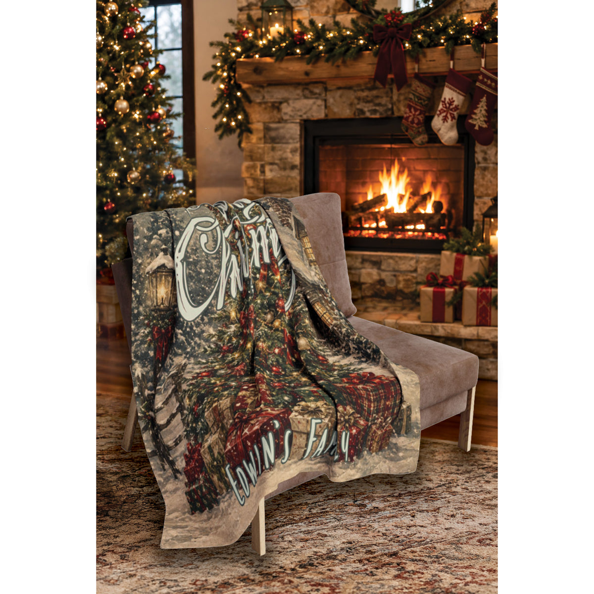 Personalized Family Vintage Christmas Tree Blanket