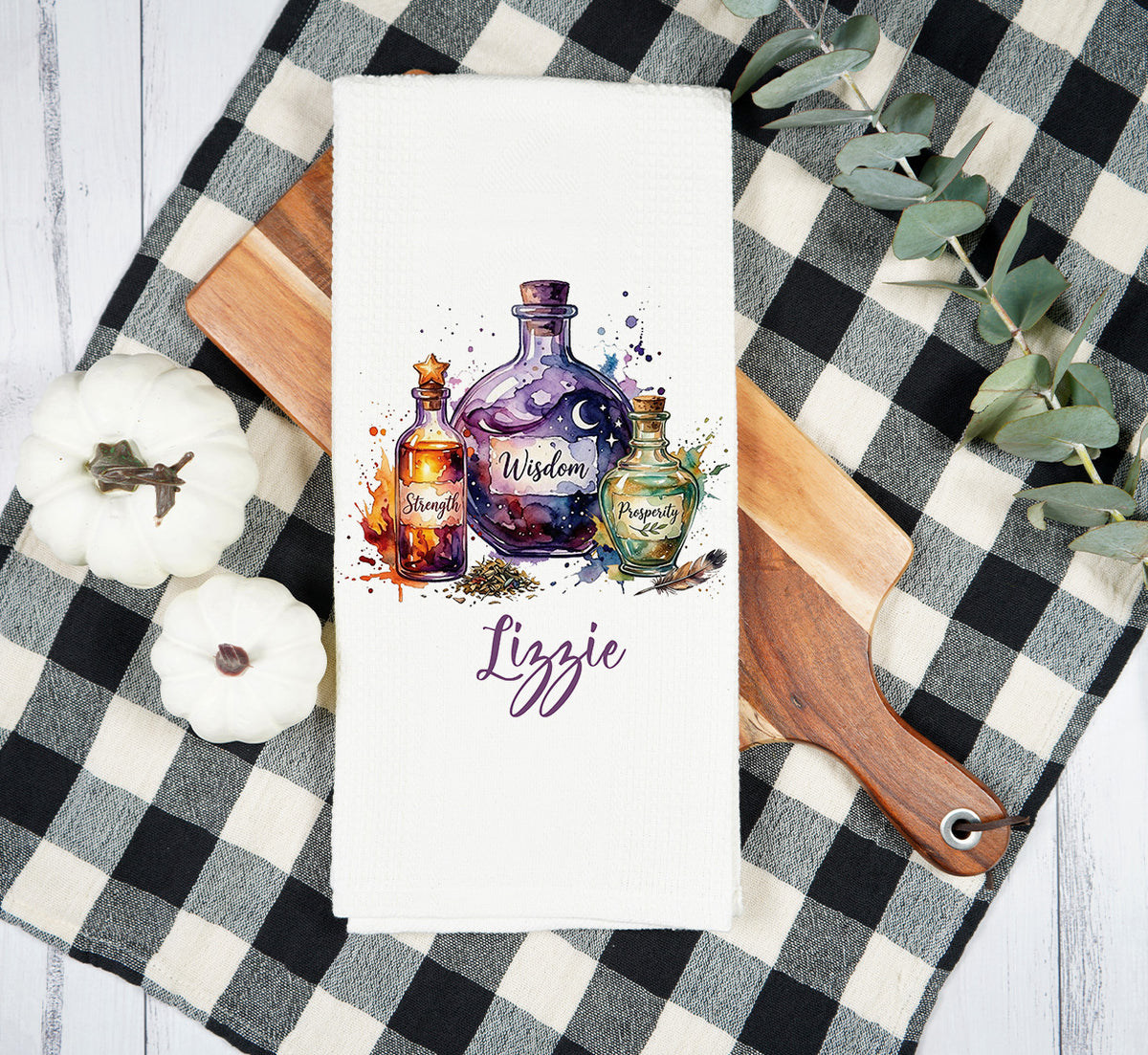 Personalized Halloween Potion Bottle Tea Towel – Custom Name, Font & Color