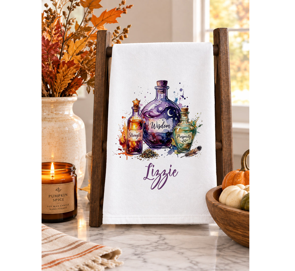 Personalized Halloween Potion Bottle Tea Towel – Custom Name, Font & Color