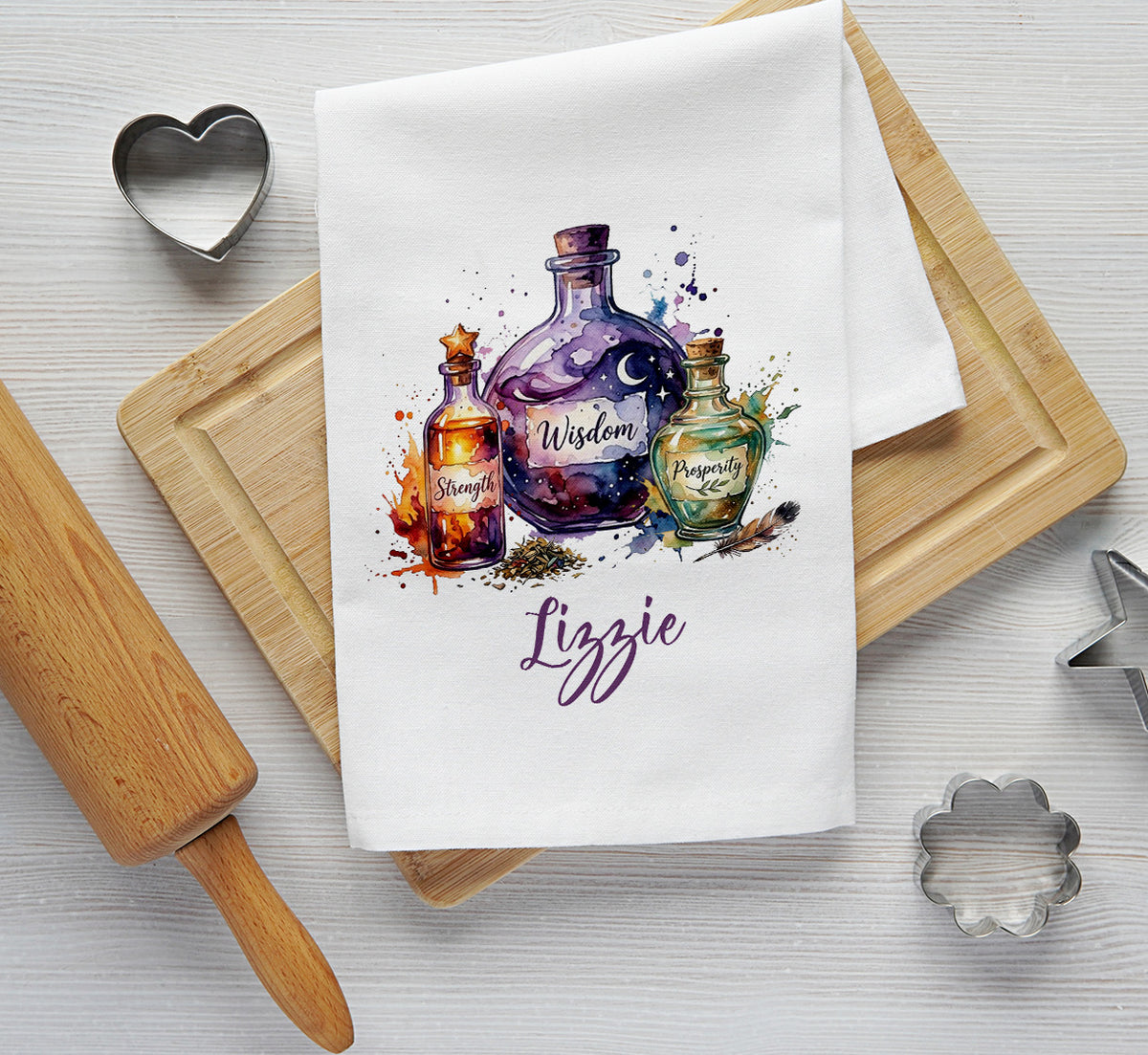 Personalized Halloween Potion Bottle Tea Towel – Custom Name, Font & Color